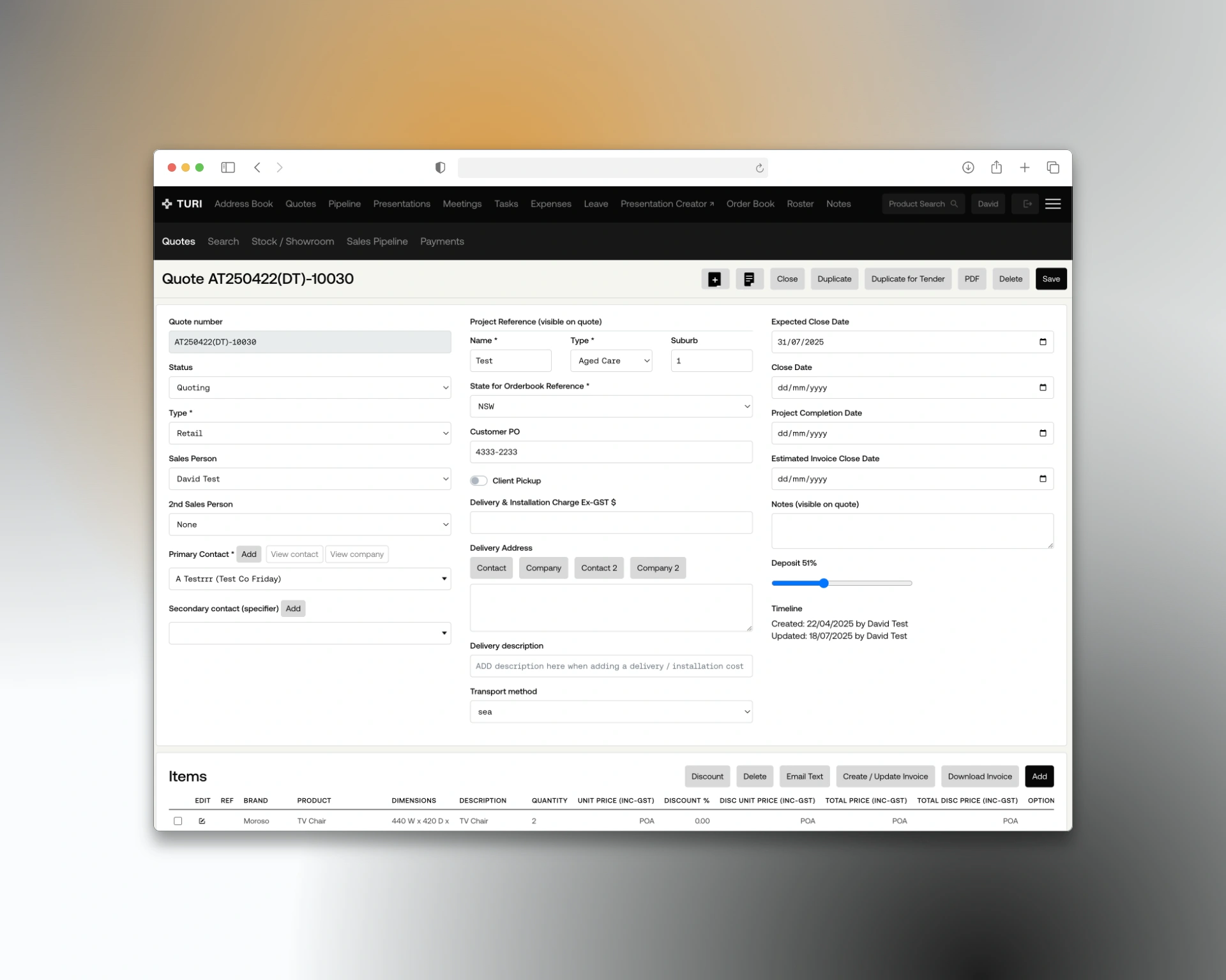 Retail Quoting, Ordering and CRM